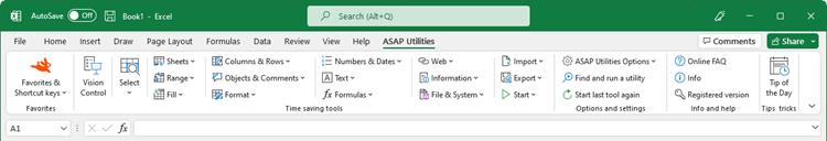 Excel with ASAP Utilities in the menu